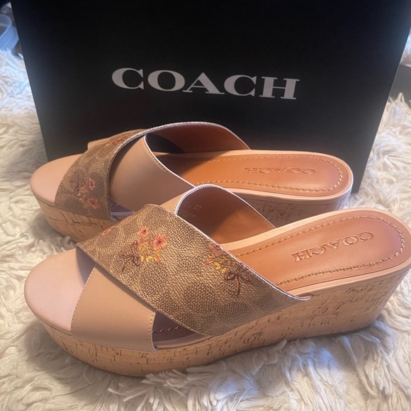 Wedge Sandals tan pale blush crisscross leather - Picture 4 of 11